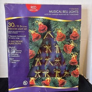 Vintage NIB NOS Walmart Musical Red Bell Christmas Lights 30ct 12.5 ft 25 Songs